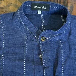 Eskandar Indigo Blouse with Contrast Stitching